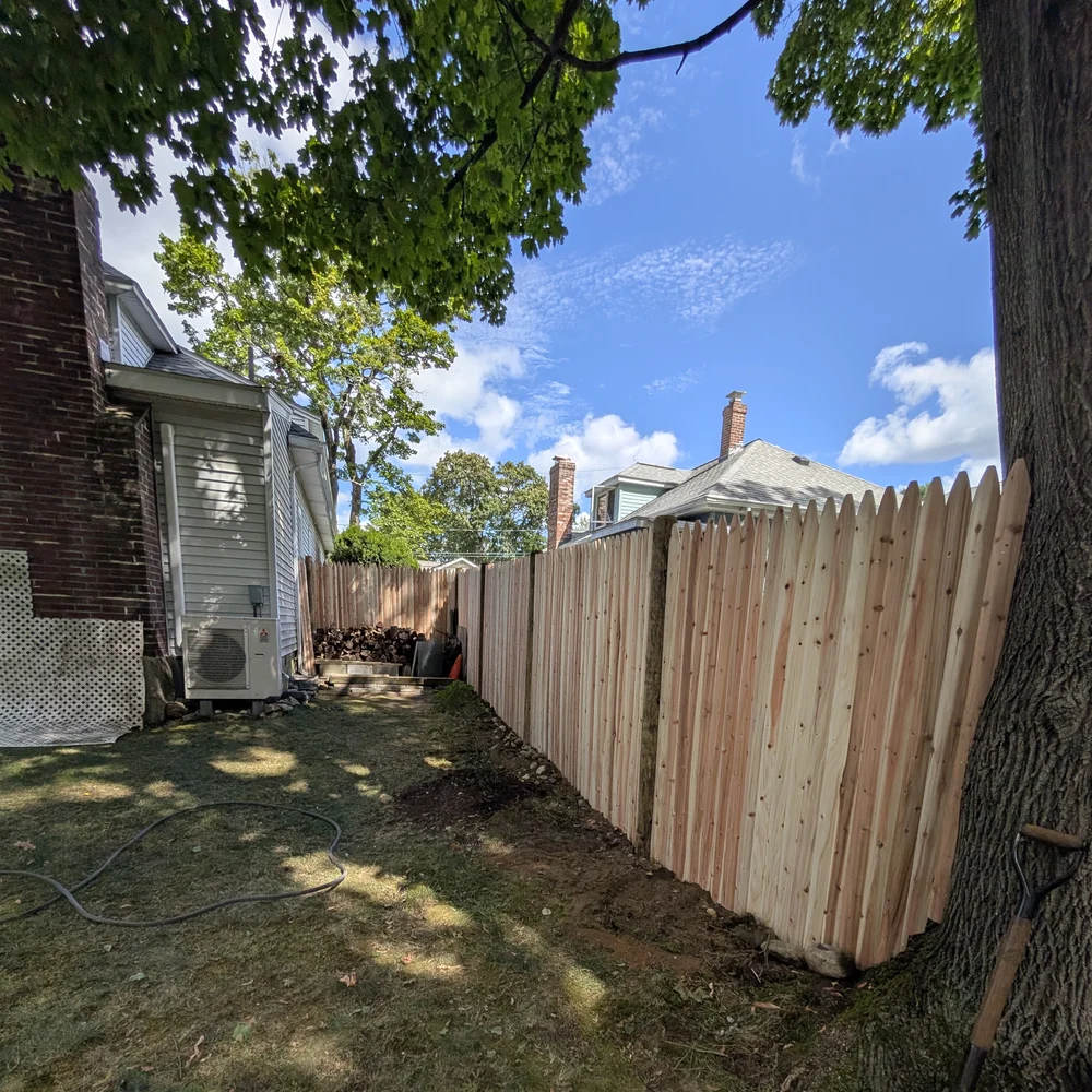Brand new cedar privacy fence installed — wood fence contractor Framingham Massachusetts